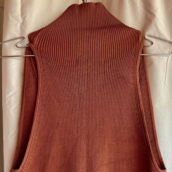 ET OCHS Emily Knit Zipper Top Ribbed Polo Tank Clay Brown Half Zip $695 Large - Picture 11 of 16